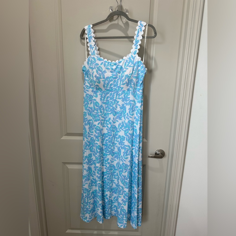 NWT Lilly Pulitzer blue and white floral Jersey midi dress size large - Picture 2 of 8